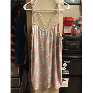 Beige Dress with Pink and Blue Pattern